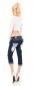 Preview: Capri-Jeans mit auffälligen Bleich-Effekten und Tribal-Stickereien in bleach blue