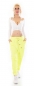 Preview: Baggy-Freizeithose mit diagonaler Knopfleiste in neongelb