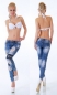 Preview: Crash-Röhrenjeans im sexy Vintage-Look mit Patches und Spitze - blue washed