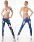 Preview: Crazy Röhrenjeans mit Print-Patches und Strass-Verzierung in blue washed