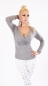 Preview: Feinstrick Pullover mit sexy Wickel-Ausschnitt in grau