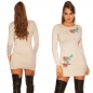 Preview: Tailliertes Feinstick-Minikleid mit Blumen-Stickerei - beige