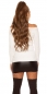 Preview: Taillierter Rippstrick-Pullover mit Strass-Zipper - weiß
