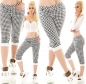 Preview: Capri-Jeans mit aufgesetzter Knopfleiste und Hahnentritt-Muster - weiß/schwarz