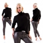 Preview: Figurbetonter Basic Rollkragen-Pullover - schwarz