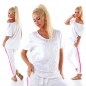 Preview: Figurbetontes Shirt mit Glossy-Silber-Print - weiß