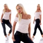Preview: Gestreiftes Carmen-Top in beige/rosa