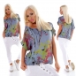 Preview: Weiches Oversize-Shirt im bunten Picasso-Look - blau