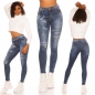 Preview: Skinny Jeans mit modischen Schrift-Prints - dark blue