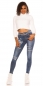 Preview: Skinny Jeans mit modischen Schrift-Prints - dark blue