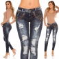 Preview: Skinny-Jeans im Used-Look mit Strass-Verzierung - dark blue