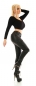Preview: Sexy Lederlook-Hose im frechen Cargo-Design - schwarz