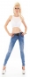 Preview: Slim Fit Röhren-Jeans mit Vintage-Effekten und breitem Kontrast-Gürtel in light blue
