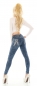 Preview: High Waist Stretch Jeans mit Knopfleiste und Pailletten Teddy - blue washed