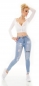 Preview: Stretch-Jeans im Used-Look mit Schrift-Prints - light blue