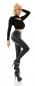 Preview: High Waist Thermo-Leggings mit Zierknopf-Leiste - schwarz