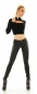 Preview: Sexy Slim Fit Skinny Jeans im Wetlook mit Schleifen-Verzierung in schwarz
