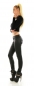 Preview: Sexy Slim Fit Skinny Jeans im Wetlook mit Schleifen-Verzierung in schwarz