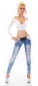 Preview: Helle Röhrenjeans mit Rissen und Glamour-Gürtel in acid blue