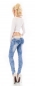 Preview: Helle Röhrenjeans mit Rissen und Glamour-Gürtel in acid blue