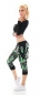 Preview: Capri Freizeithose im Camouflage-Look mit Zier-Bändern - neon grün