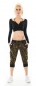 Preview: Capri Freizeithose im Camouflage-Look mit Zier-Bändern - khaki