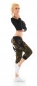 Preview: Capri Freizeithose im Camouflage-Look mit Zier-Bändern - khaki