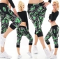 Preview: Capri Freizeithose im Camouflage-Look mit Zier-Bändern - neon grün