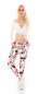 Preview: Moderne Freizeithose mit bunten Blumen-Prints - multicolor rot