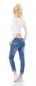Preview: Modische Jogginghose im Denim Look mit XXL Zier-Zippern in blau