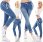 Preview: Modische Jogginghose im Denim Look mit XXL Zier-Zippern in blau