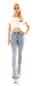 Preview: High Waist Bootcut-Jeans in heller Waschung - acid blue