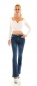 Preview: Modische Bootcut-Jeans mit XXL Zierknöpfen in blue washed