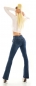 Preview: Modische Bootcut-Jeans mit XXL Zierknöpfen in blue washed