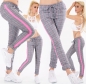 Preview: Baumwollhose im Glencheck-Muster mit seitlichen Streifen in grau / neonpink