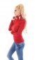 Preview: Taillierter Rollkragen-Pullover mit Schmucknieten - rot