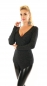 Preview: Feinstrick Pullover mit sexy Wickel-Ausschnitt und Glitzer Effekt in schwarz