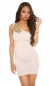 Preview: Modisches One-Shoulder Minikleid mit großen Schmucksteinen - beige
