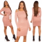 Preview: Figurbetontes Feinstrick-Minikleid mit Strass-Träger - altrosa