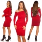 Preview: Figurbetontes Feinstrick-Minikleid mit Strass-Träger - rot