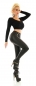 Preview: High-Waist-Leggings im Kunstleder-Look mit Deko-Knöpfen - schwarz