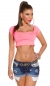 Preview: Kurzes Crop-Top mit weitem Rundhalsausschnitt - neonkoralle