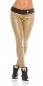 Preview: Hose im Wetlook mit breitem Kontrast-Bund in beige / schwarz