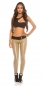 Preview: Hose im Wetlook mit breitem Kontrast-Bund in beige / schwarz