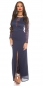 Preview: Heißes Maxikleid mit Spitzenbesatz und hohem Gehschlitz - dunkelblau
