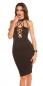 Preview: Tailliertes Neckholder-Kleid mit schöner Ausschnitt-Verzierung - schwarz