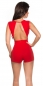 Preview: Rückenfreier Hotpants Overall mit Schmuckschnalle in rot