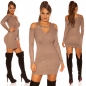 Preview: Taillierter Long-Pullover mit verzierten Carmen-Ausschnitt - cappuccino