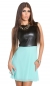 Preview: Minikleid mit Kunstleder-Oberteil und Kontrast-Rock in mint