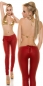 Preview: Wetlook-Treggings mit Nieten und Schnürung in rot